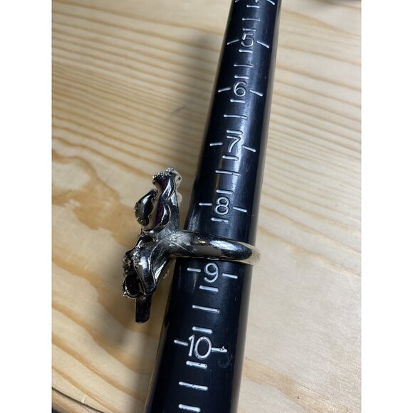 Silver Tone Purple Enameled Rhinestone Ring - Picture 4 of 4